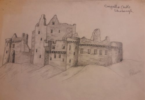 Pam, Craigmillar Castle, Edinburgh, drawing.